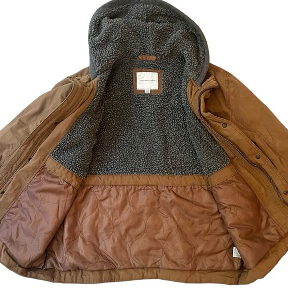 American Eagle Sherpa Lined Hooded Workwear Jacket Chore Coat Mens XL Brown - Picture 4 of 14